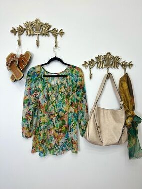 Liz Claiborne Multicolor Watercolor Floral Blouse Xl